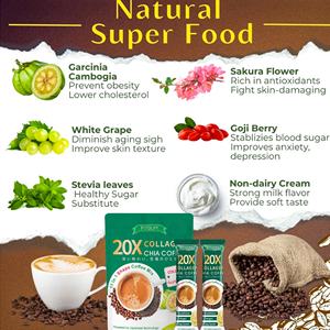 Colágeno, Semillas de Chía, Maca, Café en Polvo, Mezcla Triple, Bebida Instantánea, Sabor a Fruta Dulce, Caramelo, 120g, Caja, Comida para Bajar de Peso - Product Image 2