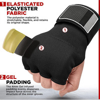 Vendas de mano elásticas de poliéster con acolchado de gel de 4 mm, medio dedo, para Muay Thai y Boxeo, de ajuste rápido, 2 en 1, protector de mano