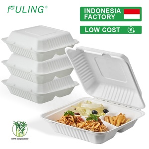 Conteneur alimentaire en bagasse de canne à sucre FULING, compostable, écologique, <span class=keywords><strong>jetable</strong></span>, biodégradable, 9x9 pouces - Product Image 1