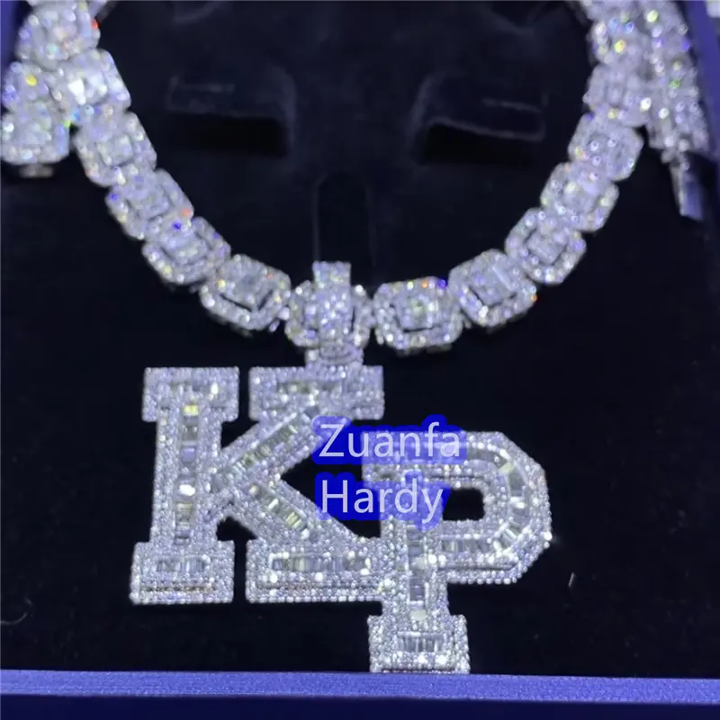 Hip Hop Iced Out Jewelry Personalize Custom Name Baguette Diamond VVS Moissanite Letter Pendant