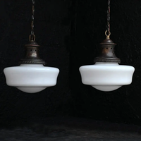 Lustre suspendu moderne en laiton et verre laiteux, style école britannique vintage, douille E26, pour îlot de cuisine et salle à manger