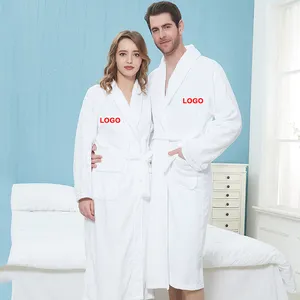 White Cutpile Velvet Bathrobe Spa Robe Unisex Bathrobes Terry Cloth HB001 Custom LOGO Wholesale Luxury for Hotel Home Men