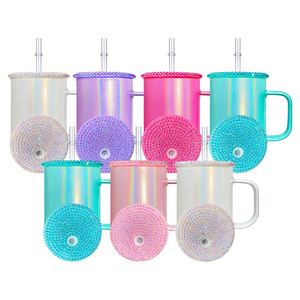 Mug en verre holographique scintillant de 17 oz avec couvercle en plastique coloré, sublimable, pour impression par sublimation – Entrepôt USA - Product Image 3