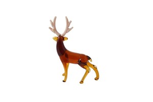 Figurine de cerf en verre soufflé à la main, corps ambré, bois de cerf blanc, sculpture animale de Noël, pièce d'art décorative - Product Image 3