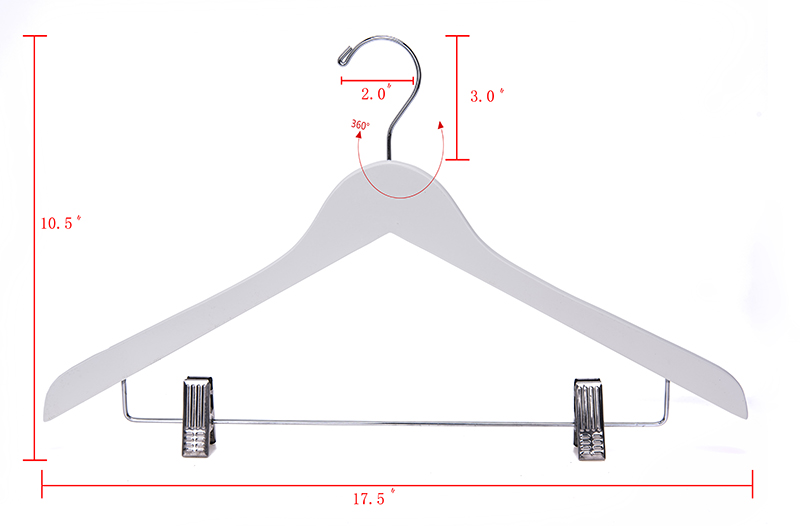 High quality factory wholesale custom white wooden clothes suit hanger with clip