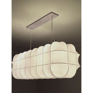 Lustre en soie de style japonais, long luminaire suspendu LED blanc pour salon, chambre à coucher, design minimaliste nordique - Product Image 3