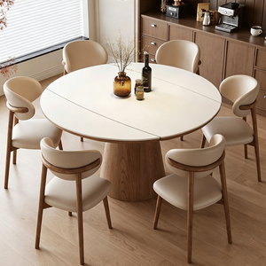 <span class=keywords><strong>Tavolo</strong></span> da Pranzo <span class=keywords><strong>Allungabile</strong></span> Moderno con Piano in Pietra e <span class=keywords><strong>6</strong></span> Sedie, Struttura in Legno Massello, Forma Rotonda, <span class=keywords><strong>6</strong></span> <span class=keywords><strong>Posti</strong></span> - Product Image 1