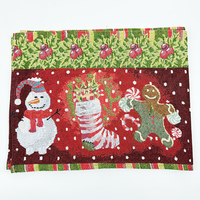 Chemin de table de Noël élégant en tissu jacquard, motif bonhomme de neige et homme en pain d'épices, pour la décoration de table de salle à manger de style campagnard