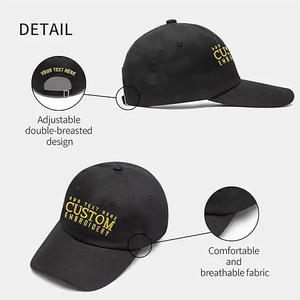 Casquettes de baseball non structurées en coton noir à 6 panneaux, design personnalisé, avec logo brodé sur mesure - Product Image 4