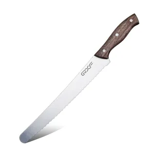 QXF Professional 10 Inch High End Bread Cutting Knife Serrated Stainless Steel Bread Knife With Wood Handle