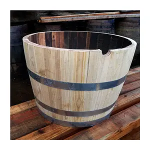 Large Chestnut Hardwood Half Barrel Flower Plant Container Pot Garden Decoration Wood Wine Barrel Planters Wooden Planting Box