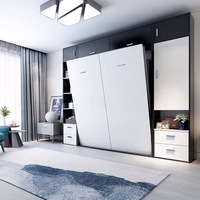 Lit mural pliable de luxe, design moderne, multifonctionnel, gain de place, avec armoire cachée, taille king