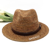 Chapeau de plage Panama en paille raphia marron - Protection solaire anti-UV - Unisexe - Style formel pour l'extérieur - Circonférence de la tête 48-50 cm