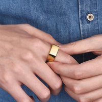 Benutzer definierte Logo Blank Classic HipHop Punk-Stil Geometric Square Einfache türkische vergoldete 925 Silber Herren Ring