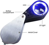 30X Mini Foldable Jeweler Magnifier with 6 LED UV Lights Portable Jewelers Eye Loop Loupe Magnifying Glasses for Diamonds Gems
