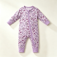 Combinaison de nuit pour bébé en fibre de bambou, une pièce, été, décontractée, personnalisée, entièrement imprimée, fermeture éclair, vêtements de nuit pour bébé