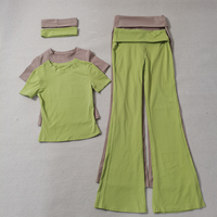 Ensemble 3 pièces avec bandeau pour femme, haut court uni à manches courtes, pantalon taille pliable, vêtements d'intérieur d'été en coton et élasthanne, OEM