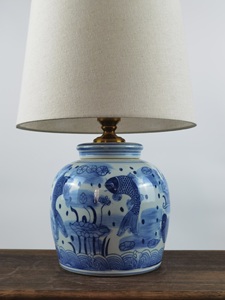 Phong Cách Mới Màu Xanh Và Trắng Cá Mô Hình Đèn Gốm Kết Cấu Đèn Gốm Với Giá Mục Tiêu - Product Image 3