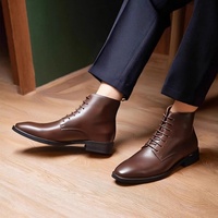 Bottes montantes en cuir de vachette imperméables à lacets, bout pointu, style rétro, décontractées et habillées, pour homme, collection automne-hiver 2025