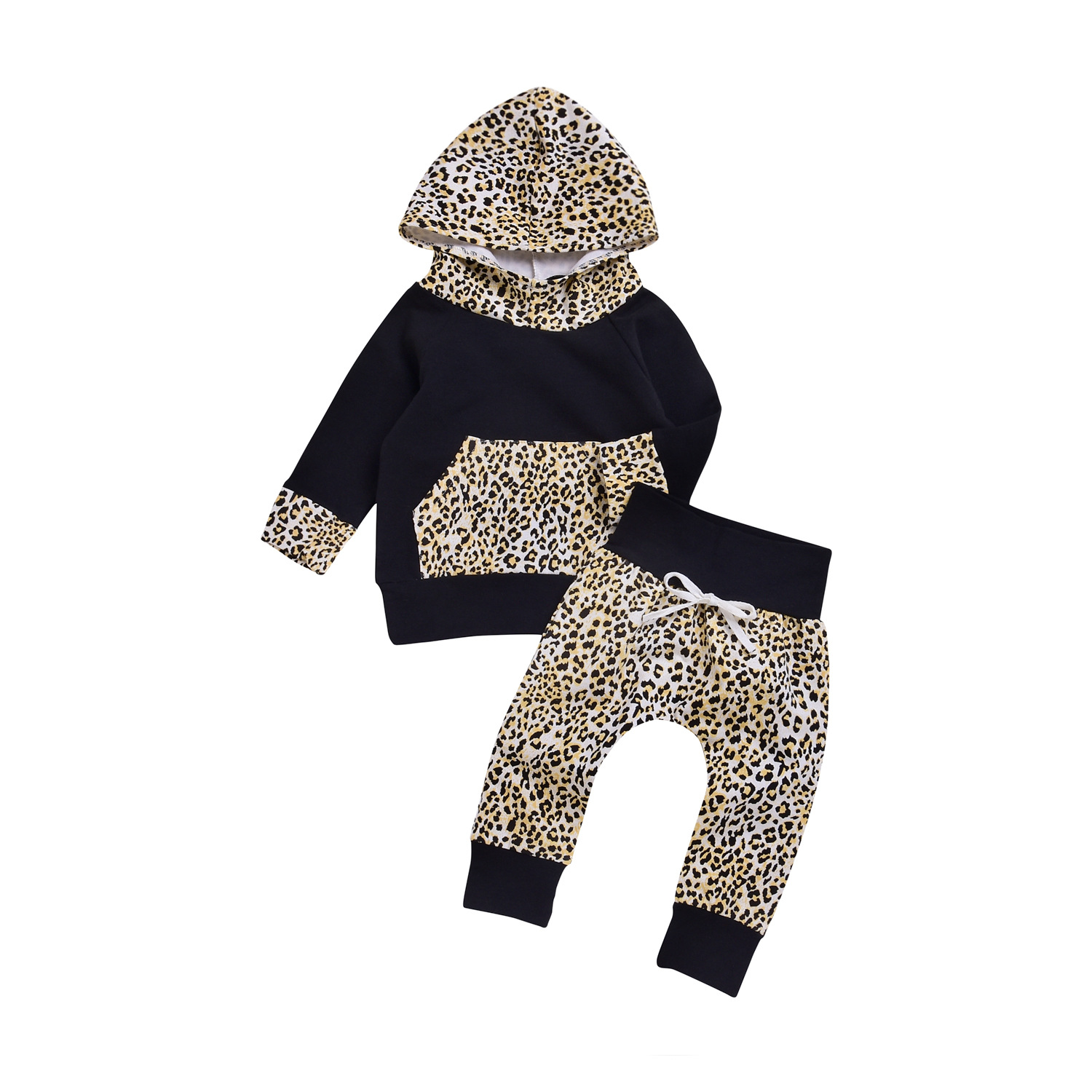 2020 Осень новинка, стиль «леопард», кофта с длинными рукавами и капюшоном и брюки; Комплект из двух предметов
