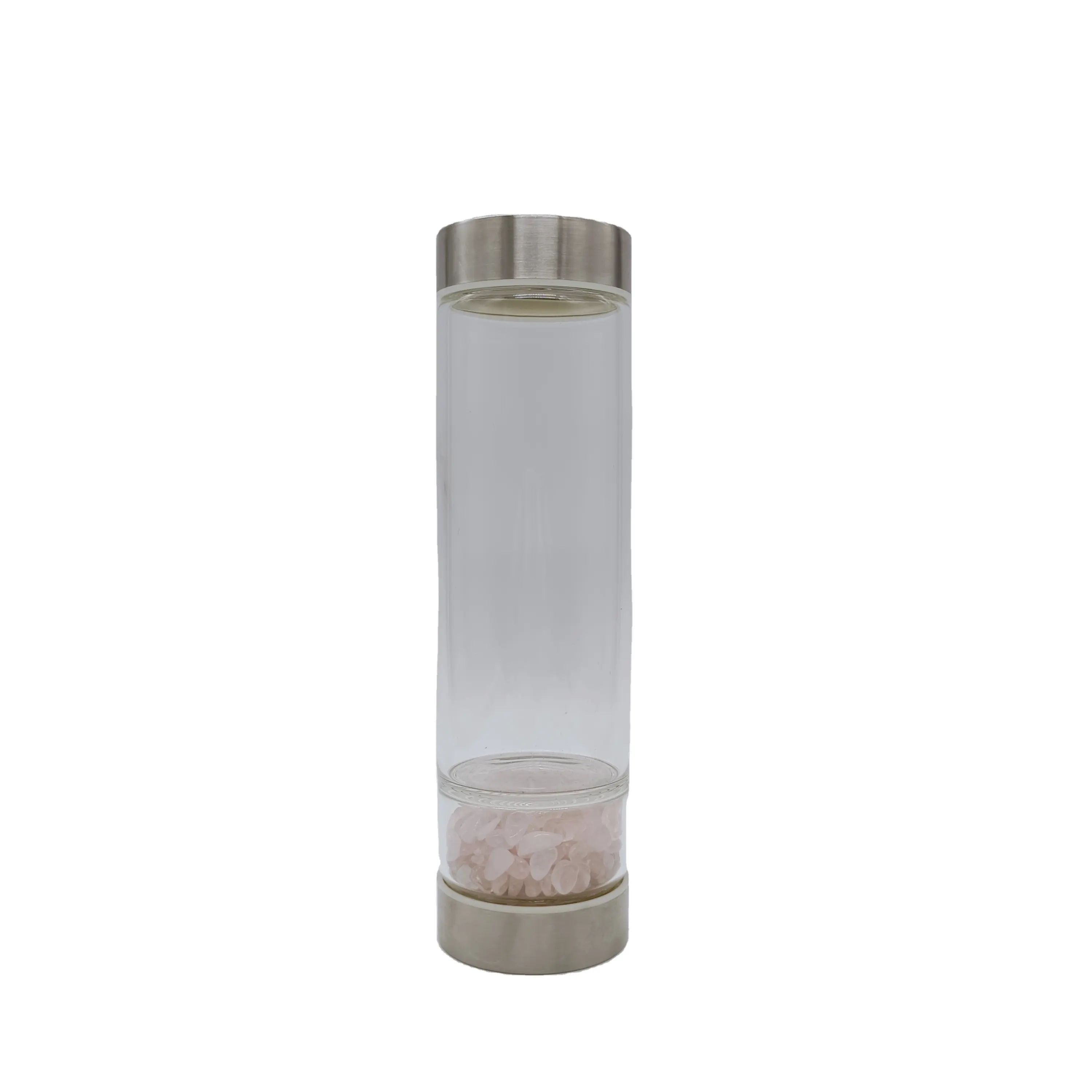 Custom Logo Healing Energy Crystal Glass Rose Gold Water Bottle Crystal Infused Elixir Water Bottle