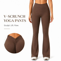 Leggings de yoga taille haute à effet ventre plat, coupe évasée, dos en V, effet froncé aux fesses, pour le sport et le fitness