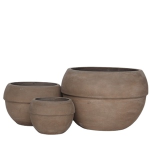 Macetas Redondas <span class=keywords><strong>de</strong></span> Fibra <span class=keywords><strong>de</strong></span> Arcilla Hechas a Mano en Color Rojo Óxido, en Diferentes Tamaños, Estilo Contemporáneo - Product Image 1