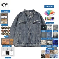 Fabricant en gros OEM ODM Veste en jean en coton pour homme Col montant Fermeture éclair Bleu rétro Logo personnalisé Prix de gros Streetwear Y2K