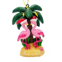 Ornement de Noël tropical peint à la main avec logo personnalisé, souvenir d'Aruba, Bahamas, flamant rose