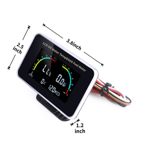 Indicatore Universale 4-in-1 per Auto 12V/24V con Display LCD: Pressione Olio, Voltmetro, Temperatura Acqua, Carburante, Sensore Temperatura 10mm per Auto e Camion - Product Image 3