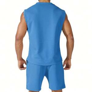 Conjunto de dos piezas de LICRA y mezcla de algodón para hombre, ropa deportiva bordada, manga corta, ropa de gimnasio, venta al por mayor - Product Image 3