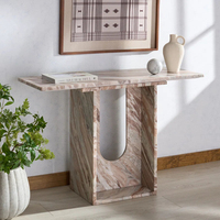 Table console en marbre sculptée en U, avec base creuse intégrée, veinage organique unique, pour entrée de luxe et présentoir.