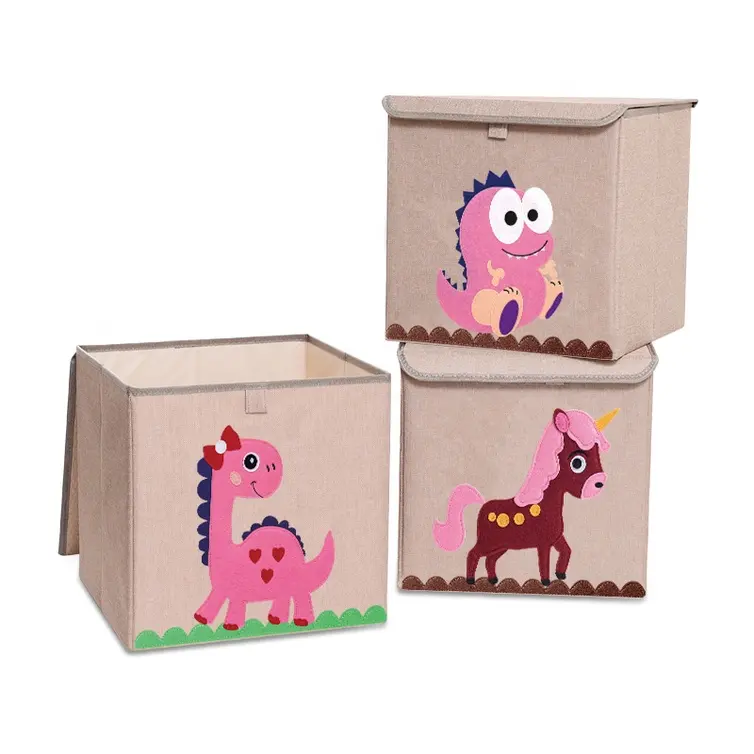 Vente en Gros de Nouvelles Caractéristiques Personnalisables Tissu Pliable Mignon Imprimé Animal Pliable Boîtes de Rangement pour Enfants Boîte avec Couvercle