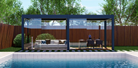 Pergola de luxe en alliage d'aluminium avec portes coulissantes en verre, gazebo de jardin en aluminium anti-corrosion avec éclairage LED
