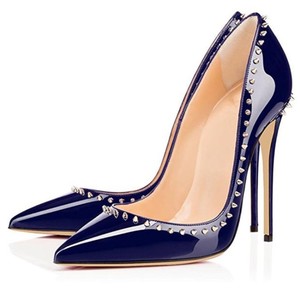 Escarpins grande taille 45 à talons hauts pour femme, bout pointu, sur talon aiguille, pour soirée et mariage, avec rivets dégradés et clous, chaussures basiques - Product Image 6