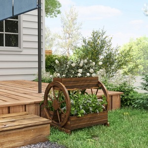 Wooden Wheel Flower Planter Outdoor Garden Raised Bed Rustic Style Plant Container Drainage Hole 3-Tier for Flowers Green Plants - Product Image 6