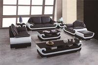 Ensemble de canapés de style italien pour salon, ensemble de canapés en cuir, meubles de salon avec table basse, design en forme de L