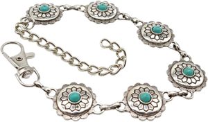 Women S PCS Western Boot Chain <b>Bracelets</b> Silver Metal Chain Anklet With Turquoise Blue Flower Charms Adjustable Shoe Ethinc Jewe - Product Image 1