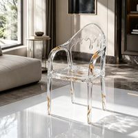 Fauteuil en acrylique transparent avec texture goutte d'eau et détails en feuille d'or – Artisanat acrylique haut de gamme pour salon et hall d'entrée