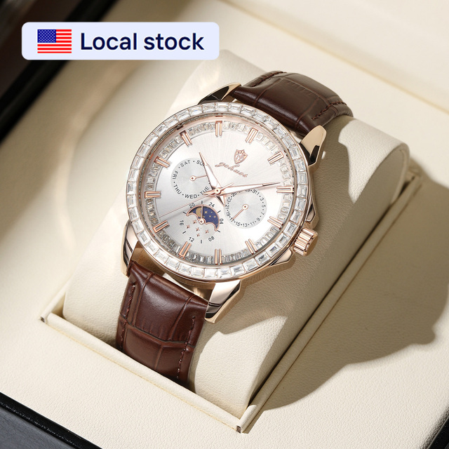 US Local Stock Gohuos 9813 Fashion Elegant Quartz Watches for Men's Leather Belt Reloj Luminous Hands Date Week Display Watches