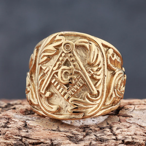 Mens signet nhẫn thép không gỉ mạ vàng thuộc về thợ hồ vòng cổ điển freemason thành viên Nhẫn người đàn ông Phụ nữ - Product Image 4