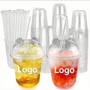 Personnalisation du logo disponible, gobelets en plastique transparent PET 89 mm en forme de U, jetables, écologiques, pour café, thé, lait, jus, boba - Product Image 1