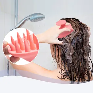 Özel özel etiket tam silikon yumuşak silikon şampuan ile baş masaj aleti fırça
