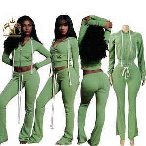 Neuheiten Damen Winter Herbst Reißverschluss Kapuzen-Crop-Jacke und Jogginghose 2-teiliges Set Lässiges Zweiteiler-Set Jogger Damen-Outfit - Product Image 1