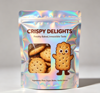 Sacs en aluminium personnalisés pratiques avec fermeture éclair holographique et fenêtre transparente, pochettes verticales pour biscuits de haute qualité