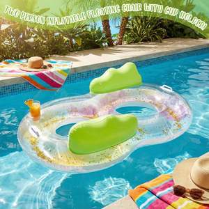 แพยางเป่าลมคู่พร้อมที่พักศีรษะสำหรับสองคน |   แพยางไวนิลแบบหนาสำหรับสระว่ายน้ำ ชายหาด และทะเลสาบ - Product Image 3