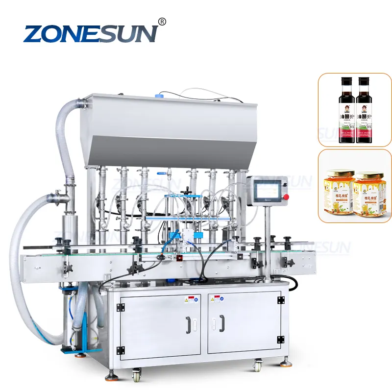 ZONESUN自動6ヘッド液体洗剤粘度軟膏厚手のペーストシャンプーケチャップハニーシェービングクリーム充填機
