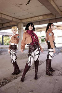 <span class=keywords><strong>Anime</strong></span> Cosplay conjuntos chaqueta Recon Corps falda de cuero Hookshot cinturones tirantes Shingeki No Kyojin Ackerman - Product Image 6