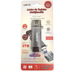Lecteur de cartes Temco 5 en 1 USB Lightning Type C SD TF pour mobiles et tablettes - Product Image 1