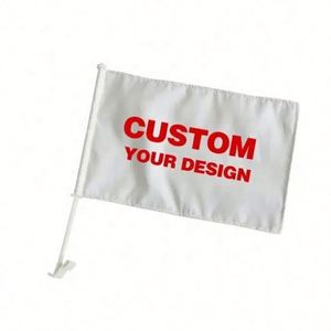 Venta al por Mayor de Banderas para Ventana de Auto de 12x18 Pulgadas, Económicas, 100% Poliéster, de Una o Dos Caras, con Impresión de Logotipo Personalizado y Asta - Product Image 1